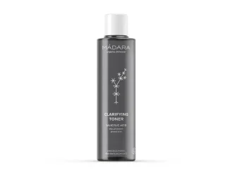 Mádara Clarifying Toner -kasvovesi, joka sisältää salisyylihappoa, huokosia avaavia ja epäpuhtauksia ehkäiseviä ominaisuuksia.