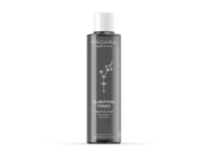 Mádara Clarifying Toner -kasvovesi, joka sisältää salisyylihappoa, huokosia avaavia ja epäpuhtauksia ehkäiseviä ominaisuuksia.
